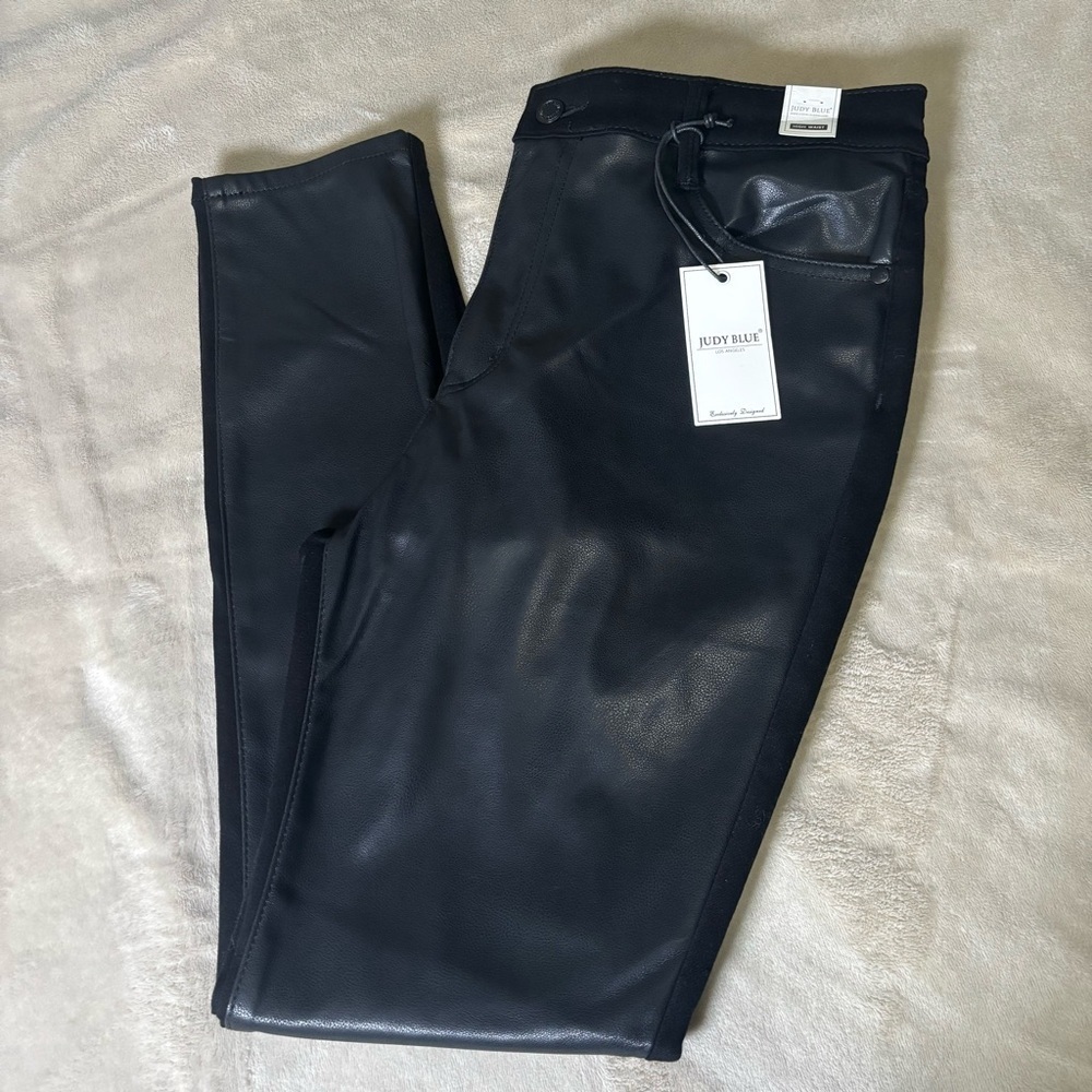 Judy Blue Faux Leather Skinny Pants Black Denim Jeans. - Picture 3 of 8